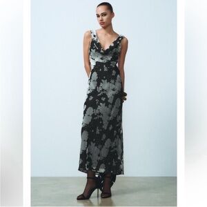 Zara Black and Gray Floral Maxi Dress